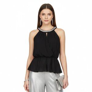 Papaya black Rhinestone Trim Embellished Sleeveless Top M